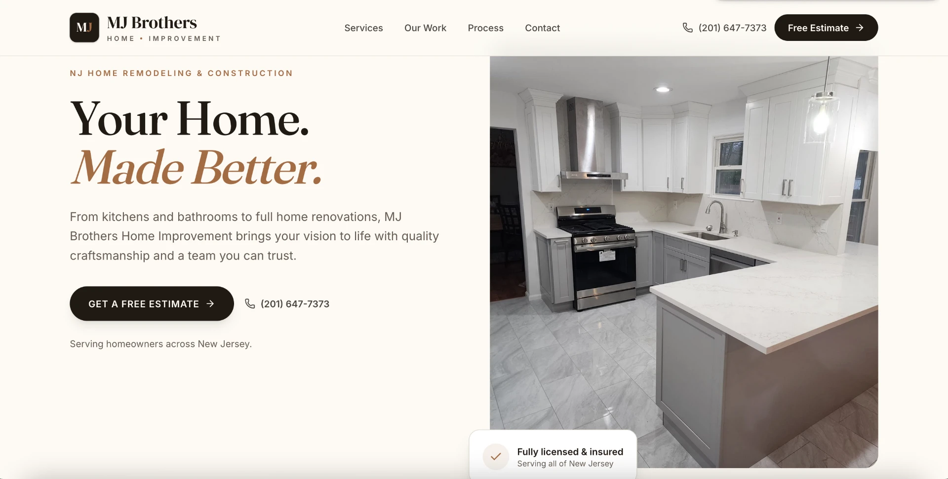 MJ Brothers Home Improvement website design by Kasa Lume